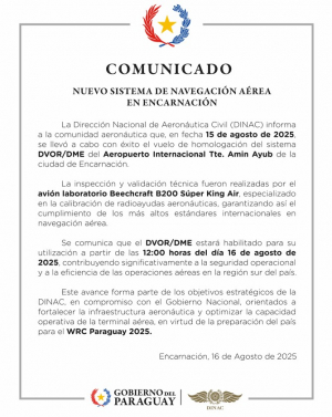 COMUNICADO: NUEVO SISTEMA DE NAVEGACIÓN AÉREA EN ENCARNACIÓN